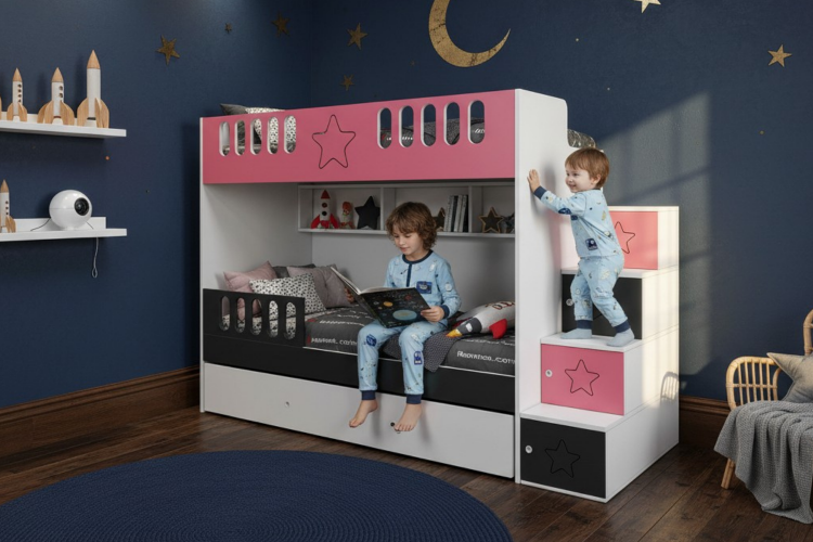 Komple MDF, Çelik Destekli, Astra Yavrulu Ranza, Pembe - Antrasit