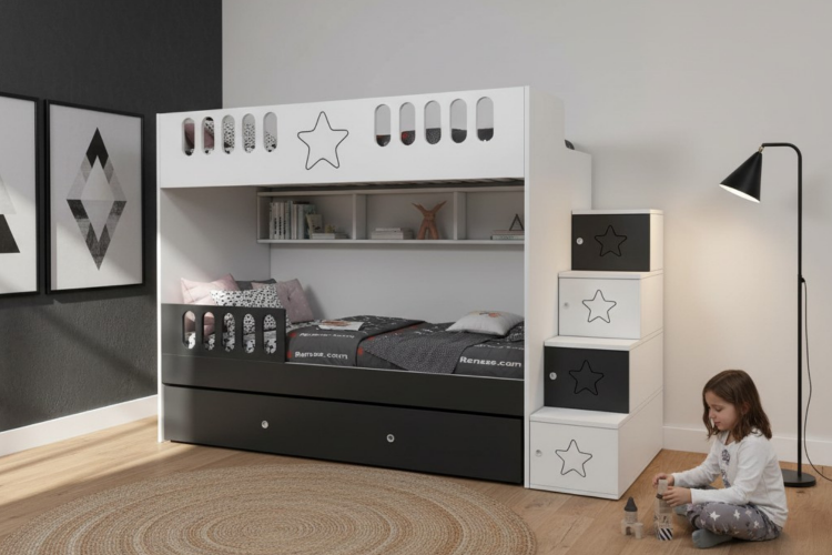 Komple MDF, Çelik Destekli, Astra Yavrulu Ranza, Antrasit Gri - Beyaz