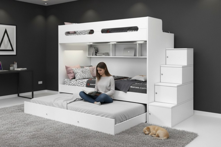 Komple MDF, Çelik Destekli, Vera Yavrulu Ranza, Beyaz